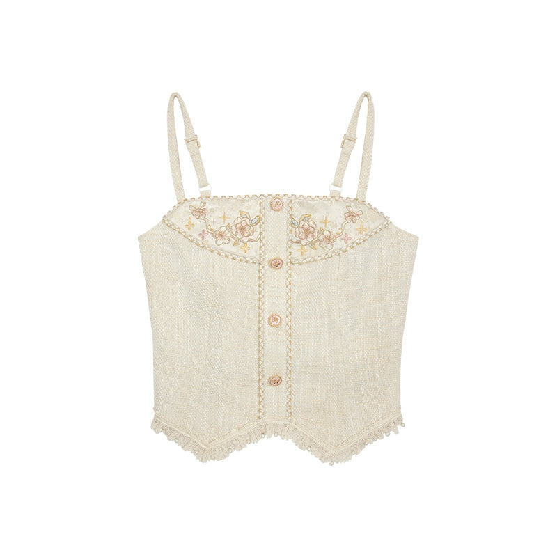 July Eve [Cold Smoke Taoyao] Opposite Collar Short Jacket Suspender Bust Skirt modern HanFuDreams Cold smoke peach yao, improve the main waist XS