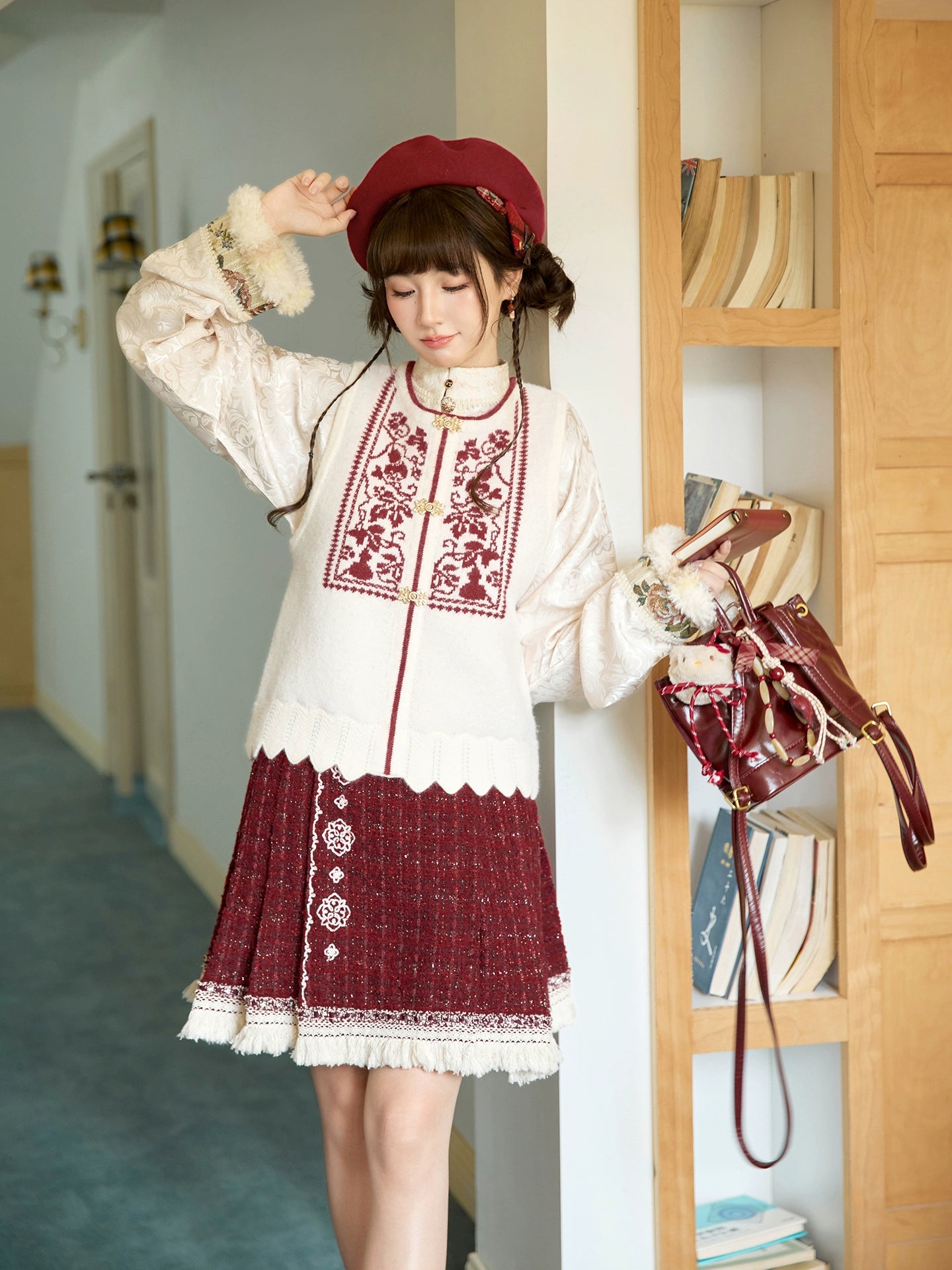 More than thirteen [Fulu flowers] knitted jacquard than nail sweater short horse face set modern HanFuDreams