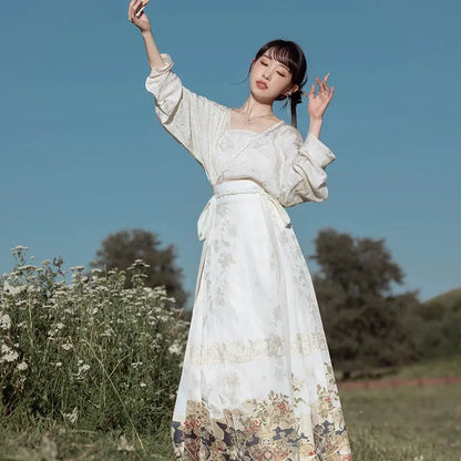 [plain porcelain] horse skirt top set ming HanFuDreams Three-piece set (beige) XS