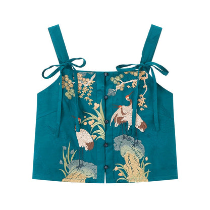 Ming-made main straight waist pants shorts Hanfu women ming HanFuDreams Blue embroidered main waist S