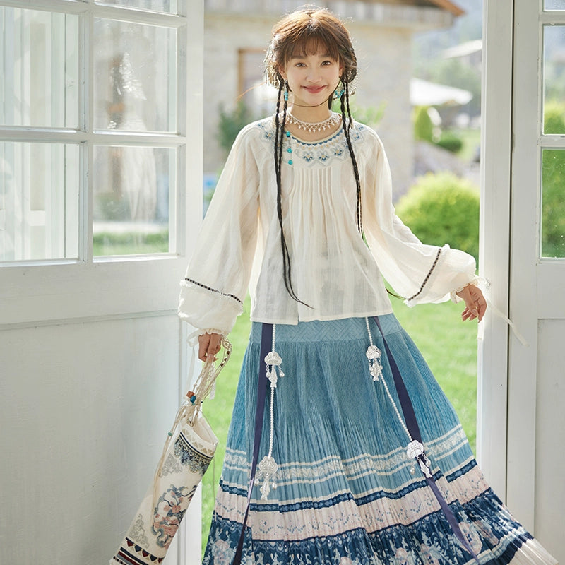 More than thirteen [西江望月] summer ethnic style suit Hanfu modern HanFuDreams two-piece set XS