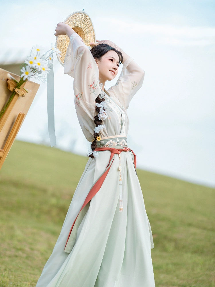 Song style straight-collar shirt with straps, Hanfu dress.