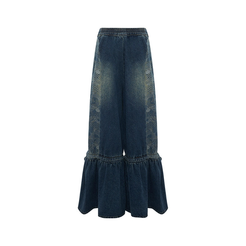 More than thirteen [painting core] three-dimensional jacquard loose retro improved jeans