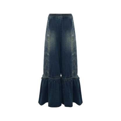 More than thirteen [painting core] three-dimensional jacquard loose retro improved jeans