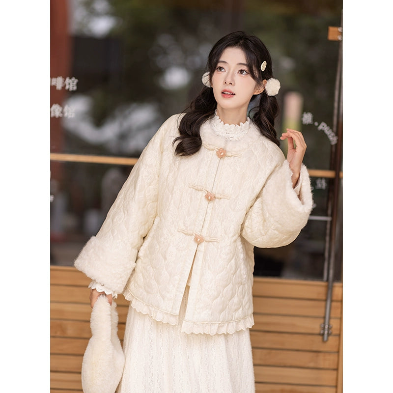 Chi Xia [Bright Moon] Ming round neck quilting cotton short jacket HanFuDreams Ming round neck quilting cotton jacket S