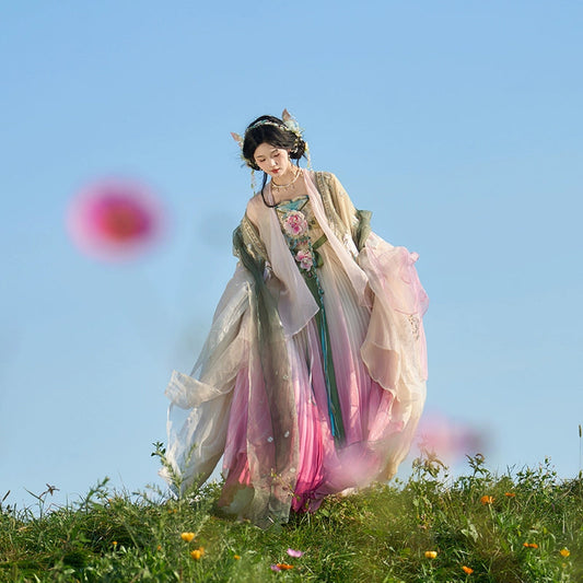 More than thirteen [吹梦生花] large sleeve shirt suspender skirt Hanfu tang HanFuDreams three-piece set S