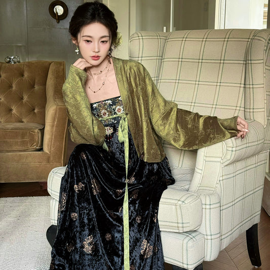 More than thirteen [Yaoshan Bell] plush jacket, velvet sundress, jacquard cardigan modern HanFuDreams Cardigan + chest-length sundress S