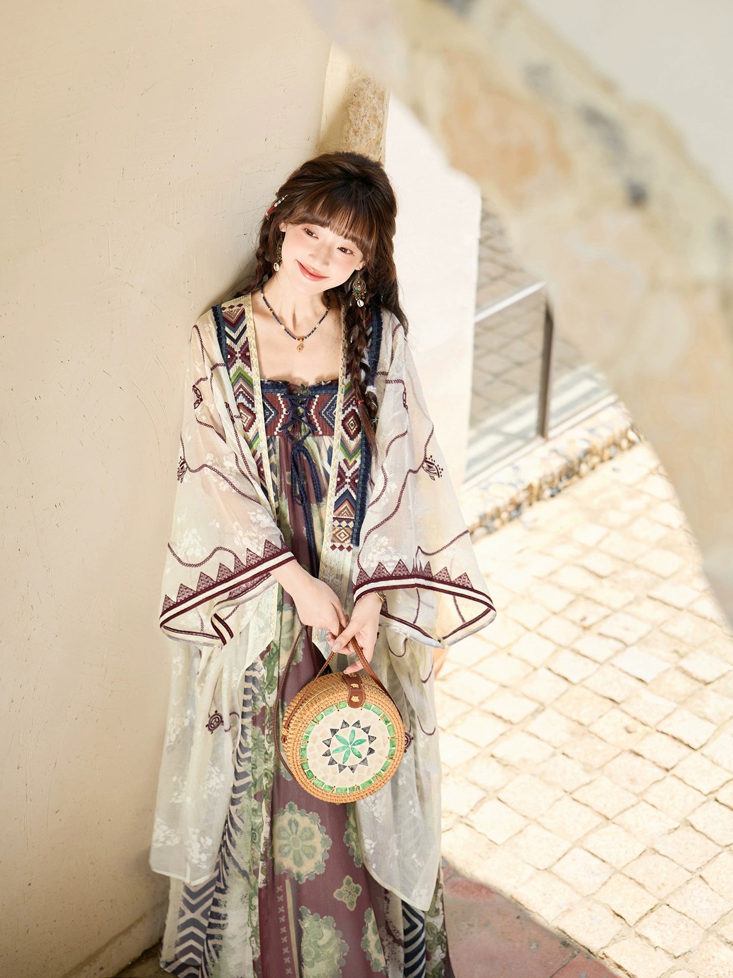 More than thirteen [Eternal Vine] summer ethnic style suspender skirt song HanFuDreams