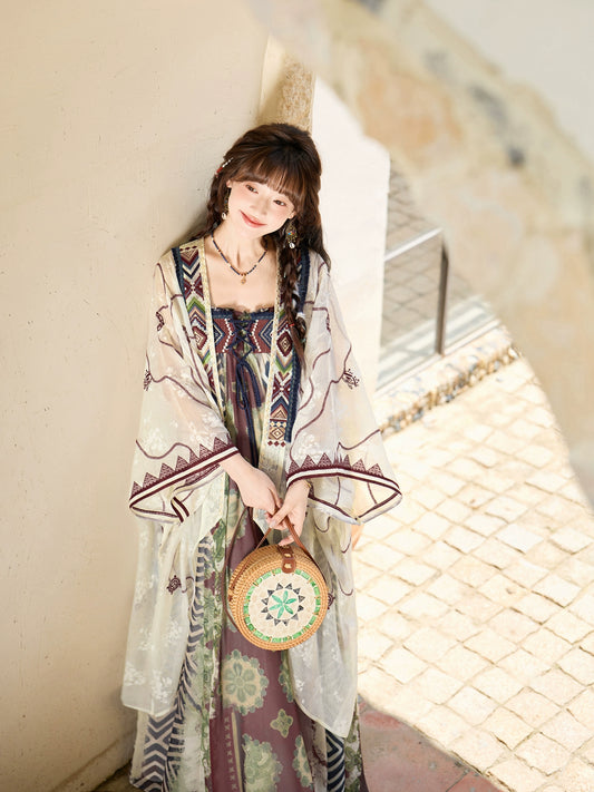 More than thirteen [Eternal Vine] summer ethnic style suspender skirt song HanFuDreams