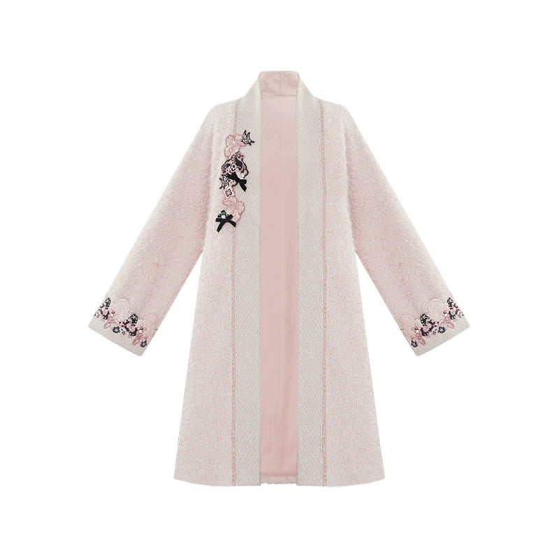 More than thirteen [floral line] pink thickened coat velvet suspender skirt modern HanFuDreams Coat (with brooch) S