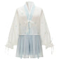 Tang Tiansi Silk Hanfu Summer Set — Top, Six-Panel Skirt & Shorts han Chixia