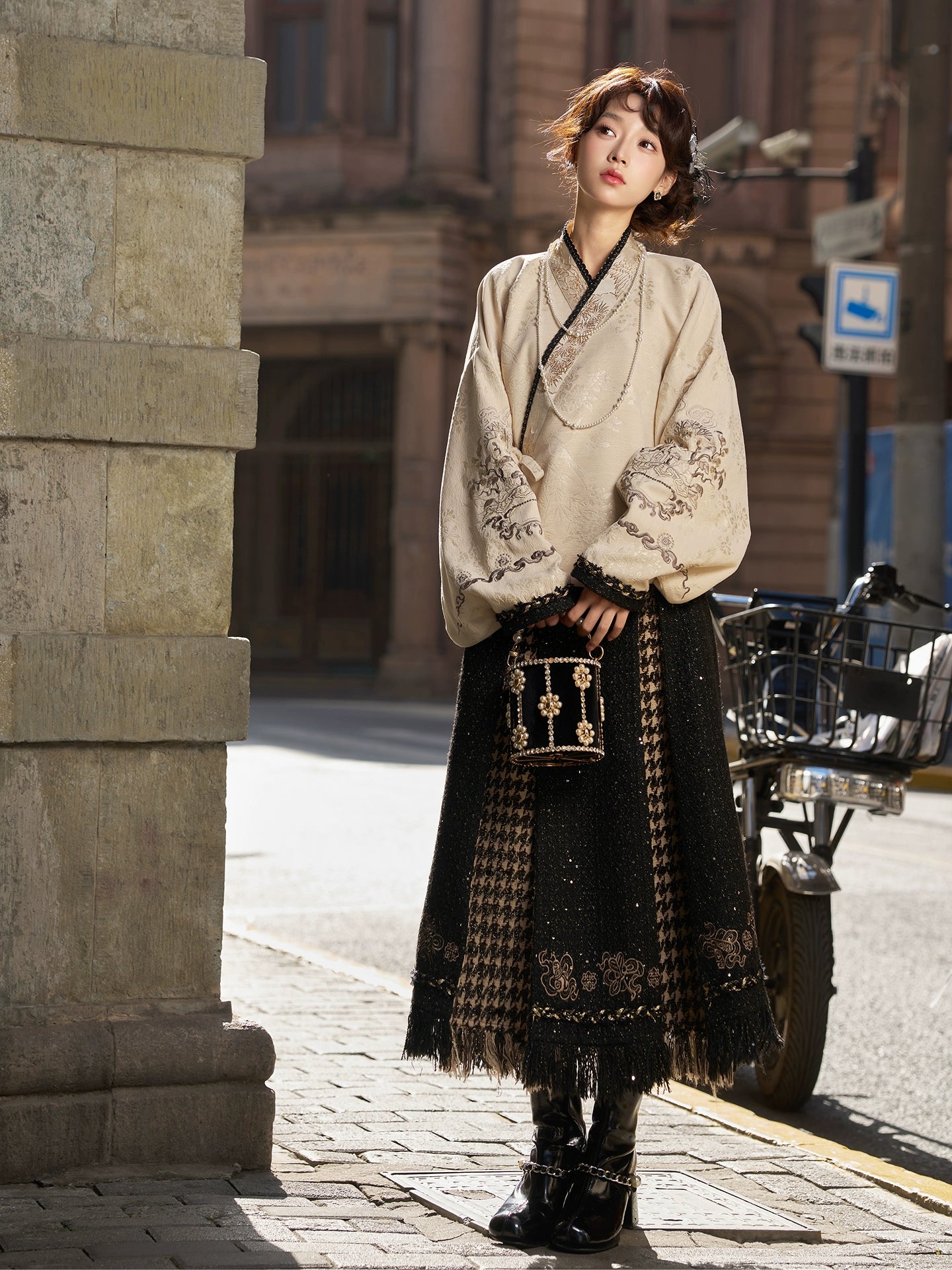 More than thirteen [gold ink loose smoke] improved three-pleated skirt than a collar shirt modern HanFuDreams