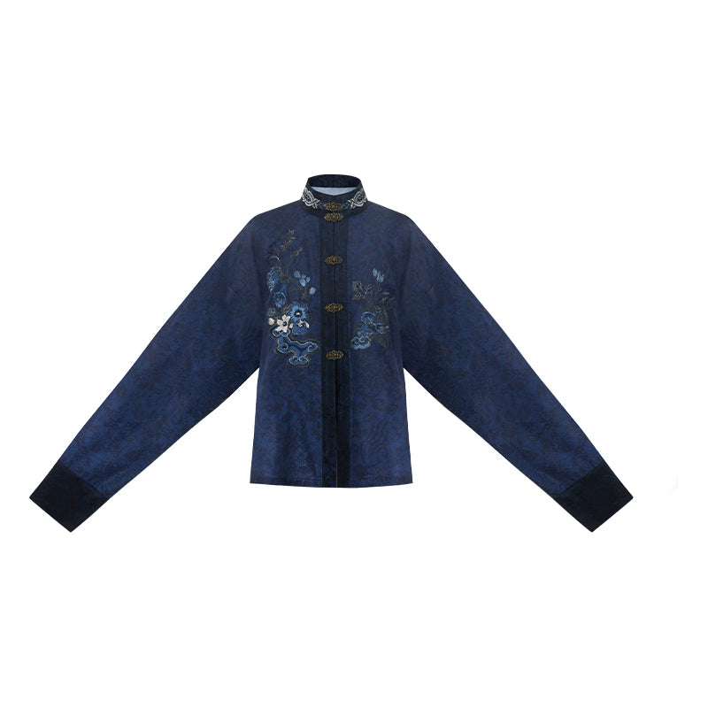More than thirteen [returning at night] jacquard stand-up collar pair of embroidered shirts