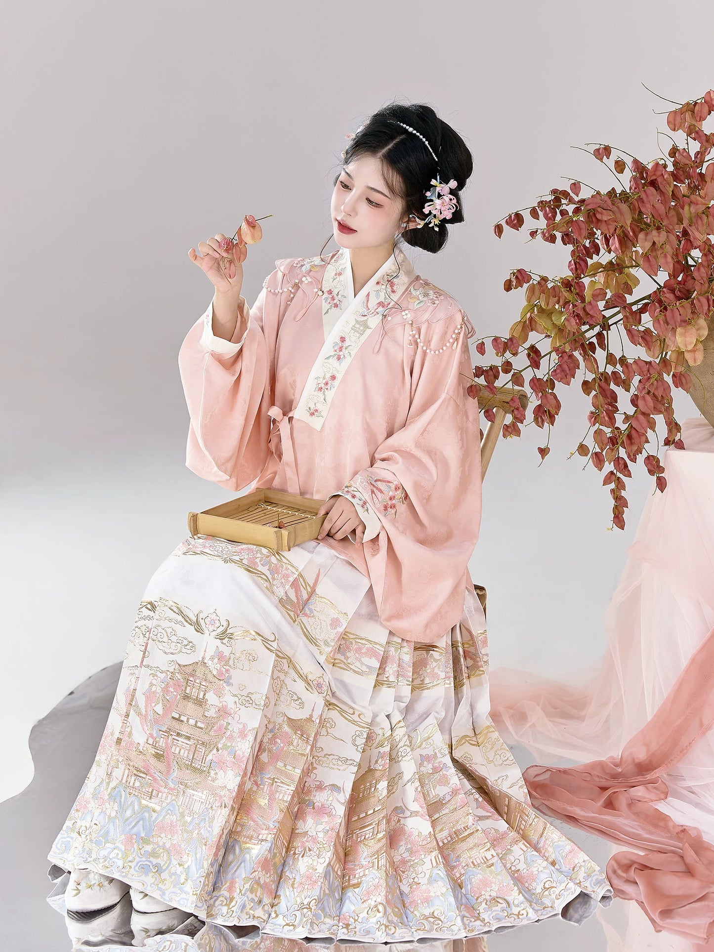 Flower Fairy Story [Yan Yunting] Pipa Sleeve Weaving Gold Horse Dress Set Ming ming HanFuDreams