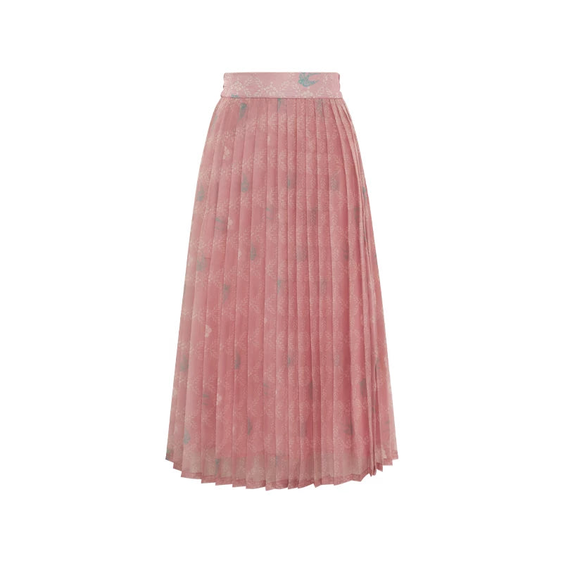 Spring Whisper - Modern Pink Hanfu 3-Piece Set modern Shisanyu Pleated Midi Skirt S