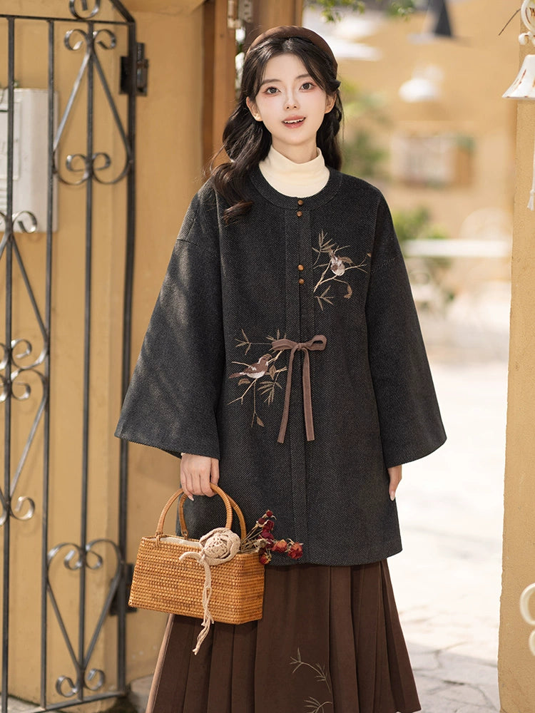 Han-style round-collared cross-collared jacket with horse face skirt Hanfu.