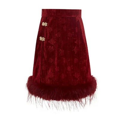 [cut spring breeze] New Year's greetings jacket velvet skirt suit modern HanFuDreams short skirt S