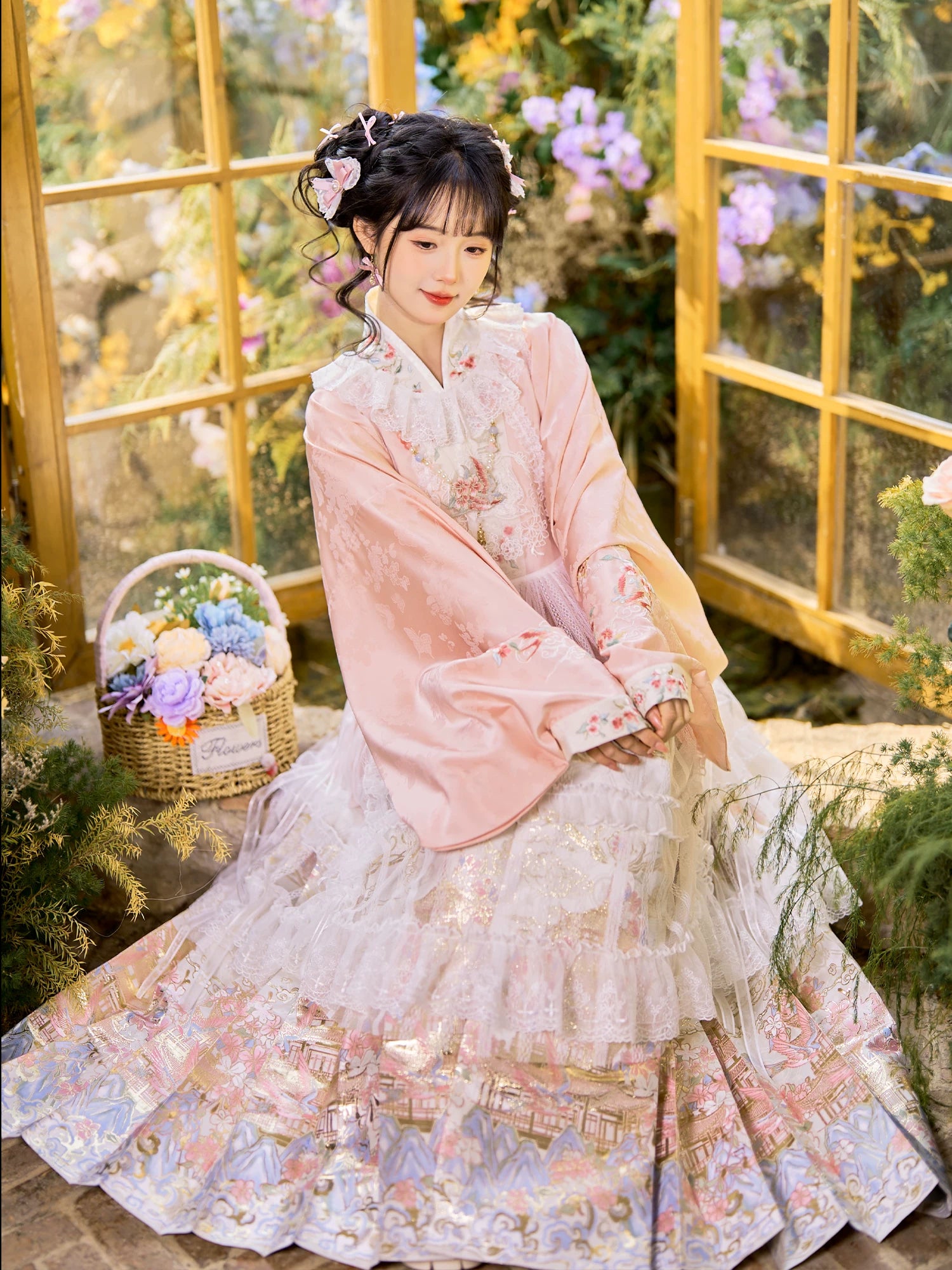 Flower Fairy Story [Yan Yunting] Pipa Sleeve Weaving Gold Horse Dress Set Ming ming HanFuDreams