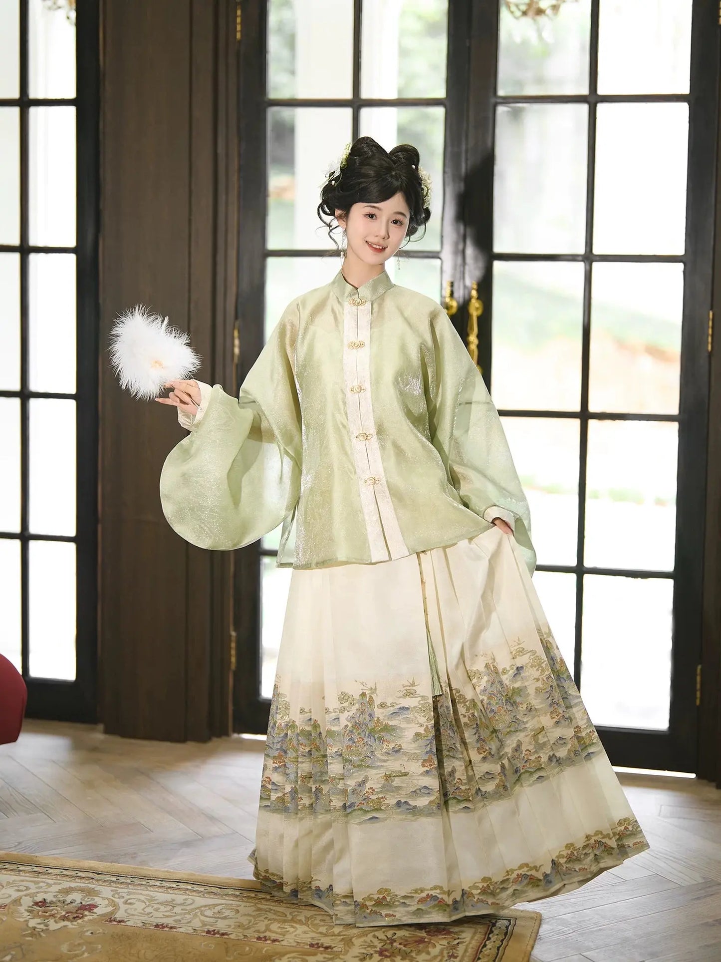 Flower Fairy Story [Shuiguang Mountain] Stand-up Neck Pipa Sleeve Horse Skirt Set Ming ming HanFuDreams