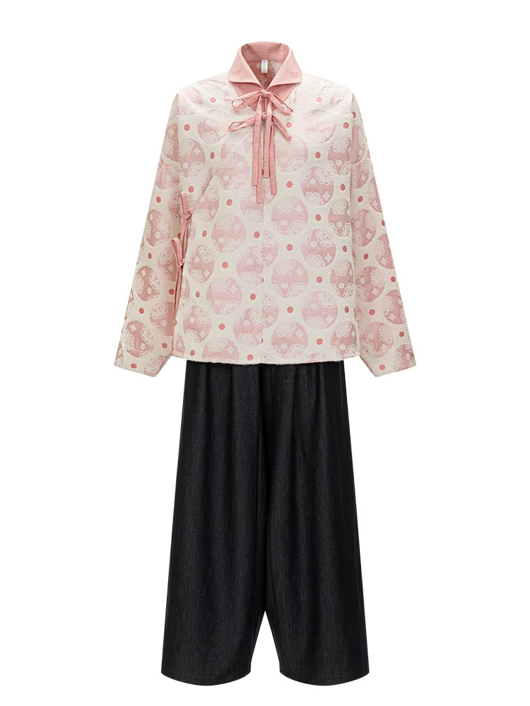 Chi Xia [Taoxi Room] Ming-made lapel shirt Tencel straight waist pants ming HanFuDreams