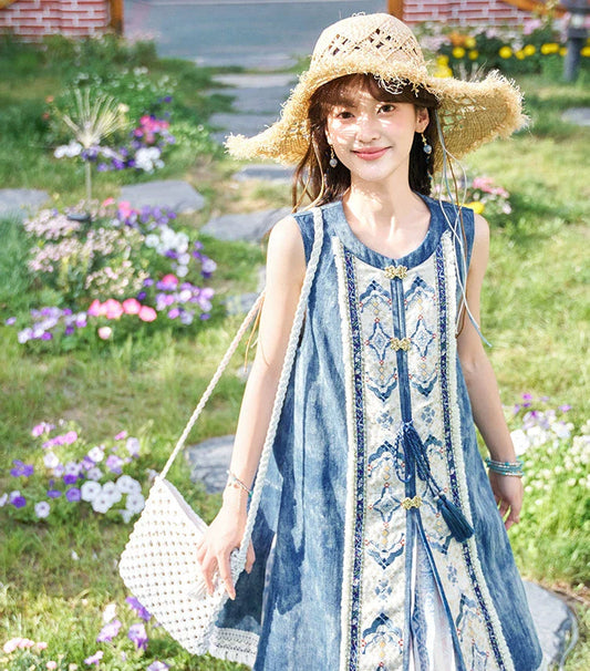 More than thirteen [壁上花] summer commuter denim national style suit modern HanFuDreams