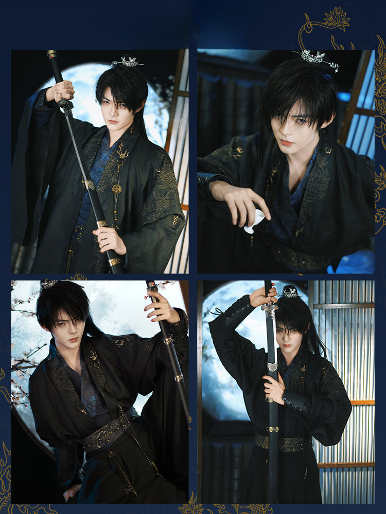 More than thirteen [Qianshan Qilin] black gold embroidered cape pants modern HanFuDreams